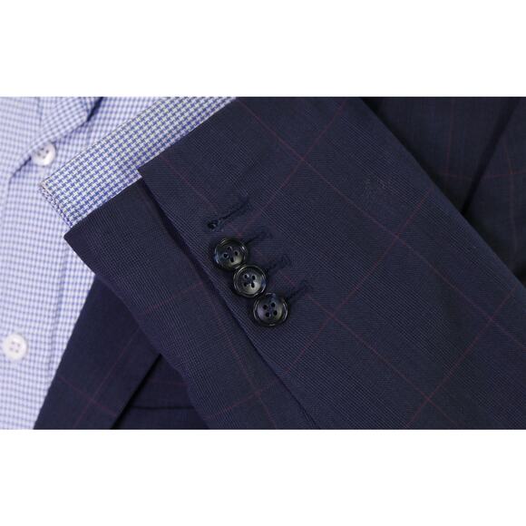 Custom Made Blue Pink Windowpane 2-Btn Blazer Jacket 38S - Picture 6 of 10